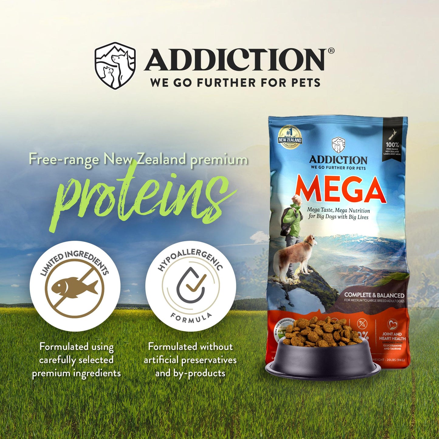 Addiction MEGA, Complete & Balanced, Lamb & Beef Dry Dog Food