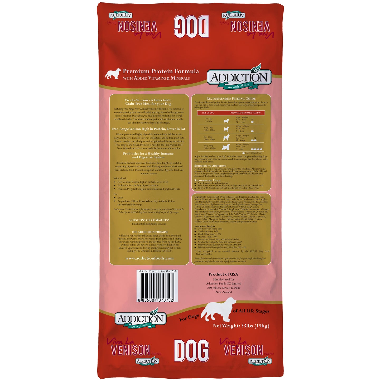 Addiction Viva La Venison, Sensitive Care, Novel Protein Dry Dog Food