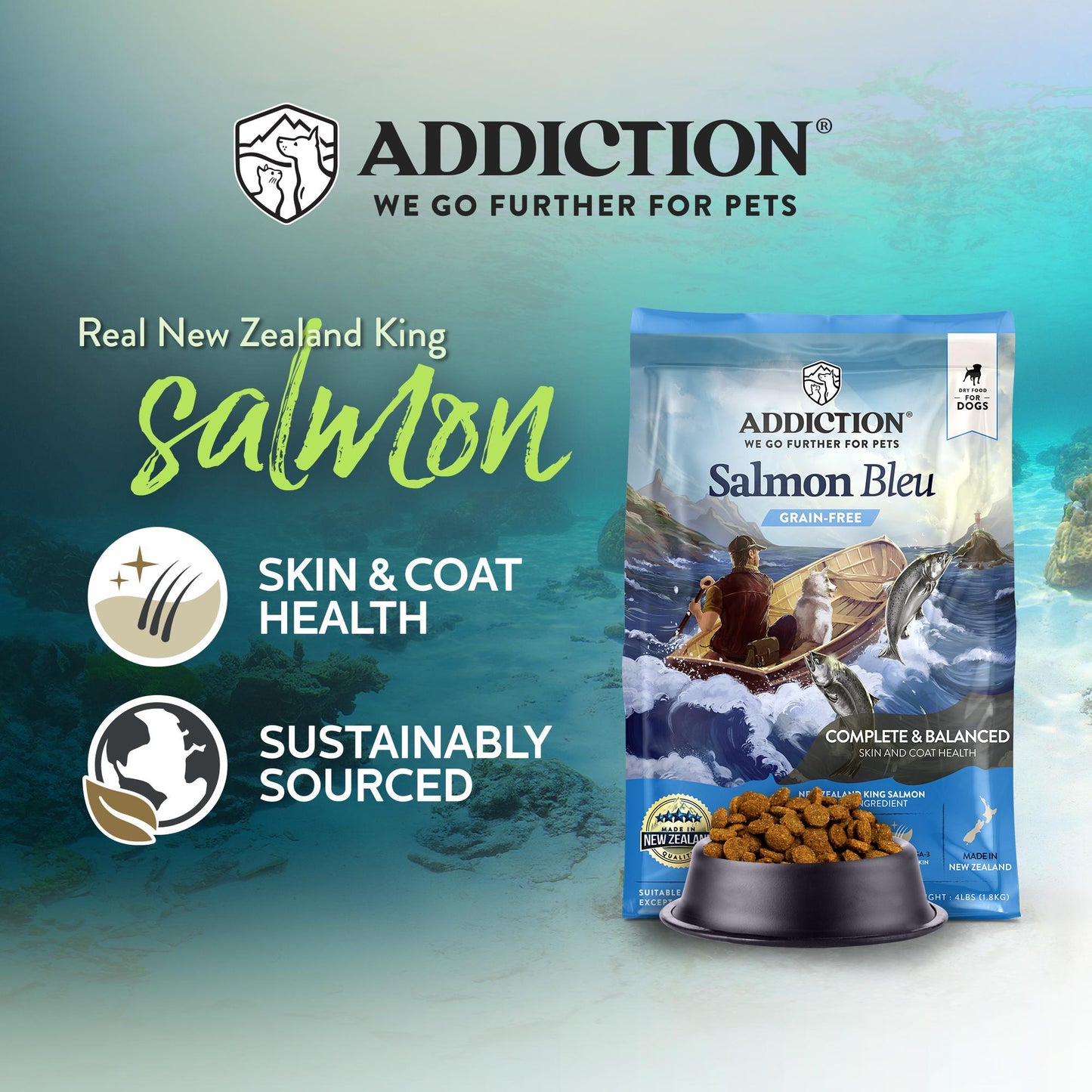 Addiction Salmon Bleu, Complete & Balanced, Skin & Coat Dry Dog Food