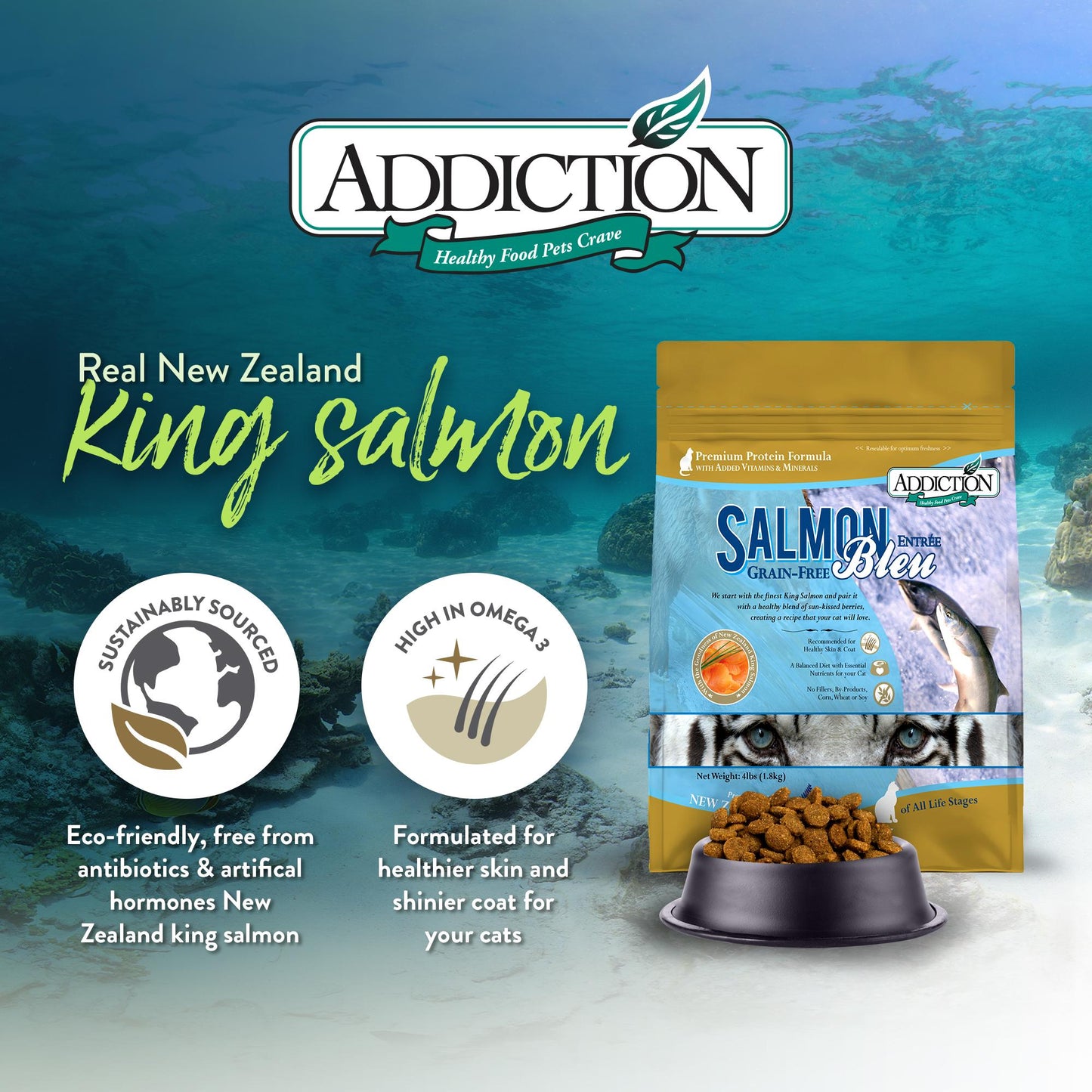 Addiction Salmon Bleu, Complete & Balanced, Skin & Coat Dry Cat Food