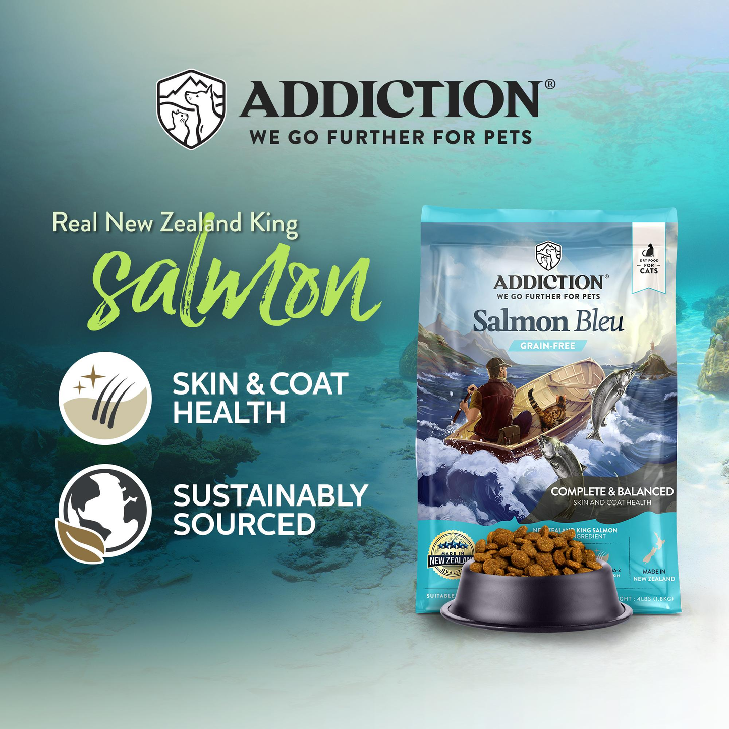 Addiction Salmon Bleu, Complete & Balanced, Skin & Coat Dry Cat Food